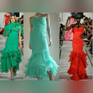 □$4990 OSCAR DE LA RENTA NEW STUNNING CAPRI AQUA SILK RUFFLE RUNWAY GOWN DRESS 4